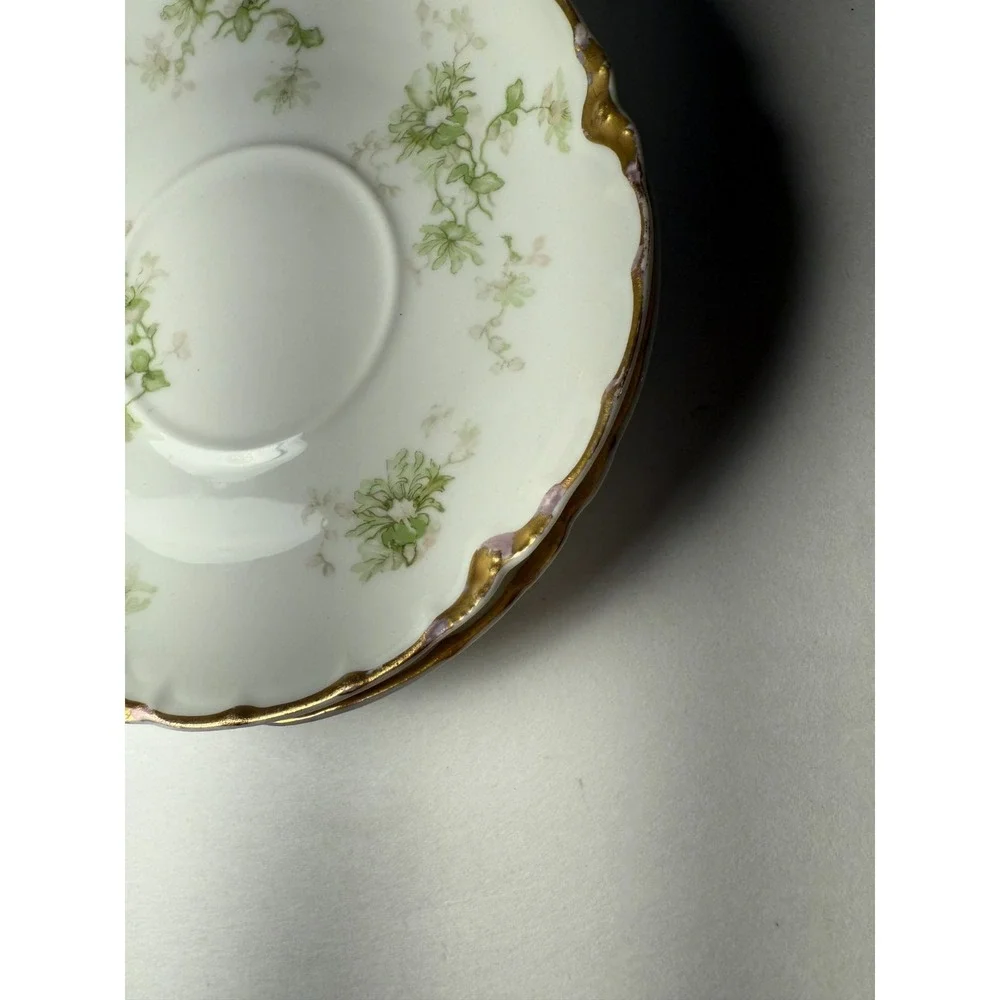 Set of 6 Haviland Limoges France Plates And Saucers Schleiger Floral Gold White